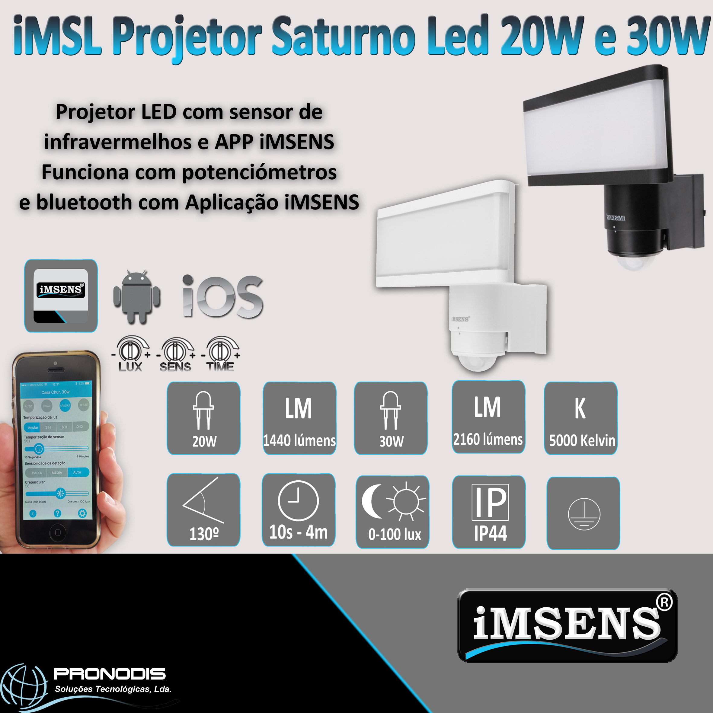 Projetor LED com APP iMSENs via Bluetooth